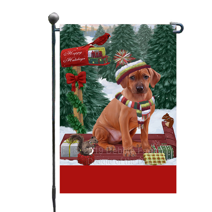 Personalized Merry Christmas Woodland Sled  Rhodesian Ridgeback Dog Custom Garden Flags GFLG-DOTD-A61667
