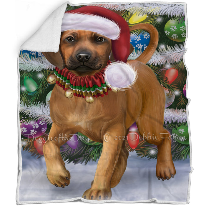 Trotting in the Snow Rhodesian Ridgeback Dog Blanket BLNKT131124