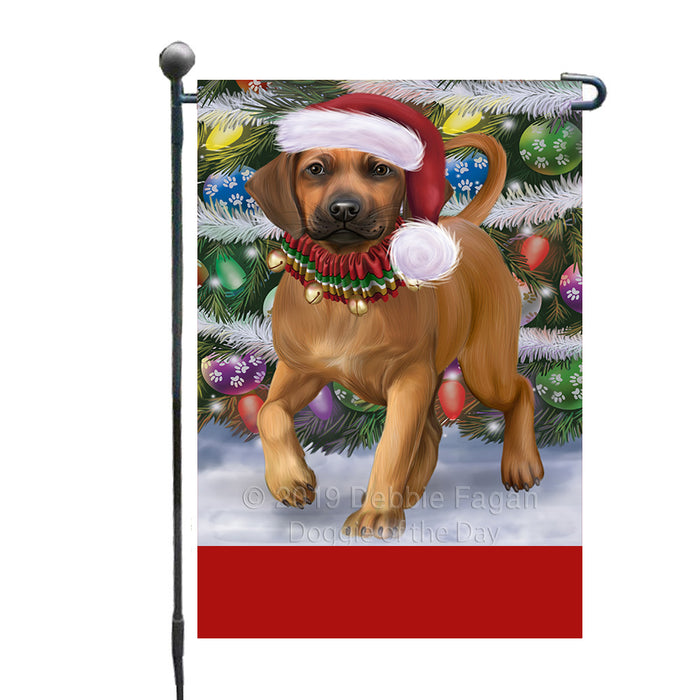 Personalized Trotting in the Snow Rhodesian Ridgeback Dog Custom Garden Flags GFLG-DOTD-A60781