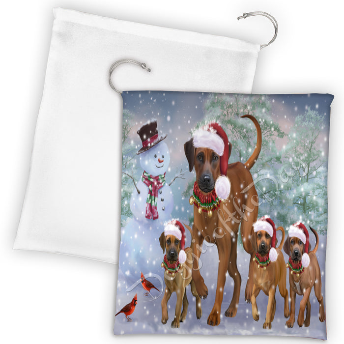 Christmas Running Fammily Rhodesian Ridgeback Dogs Drawstring Laundry or Gift Bag LGB48245