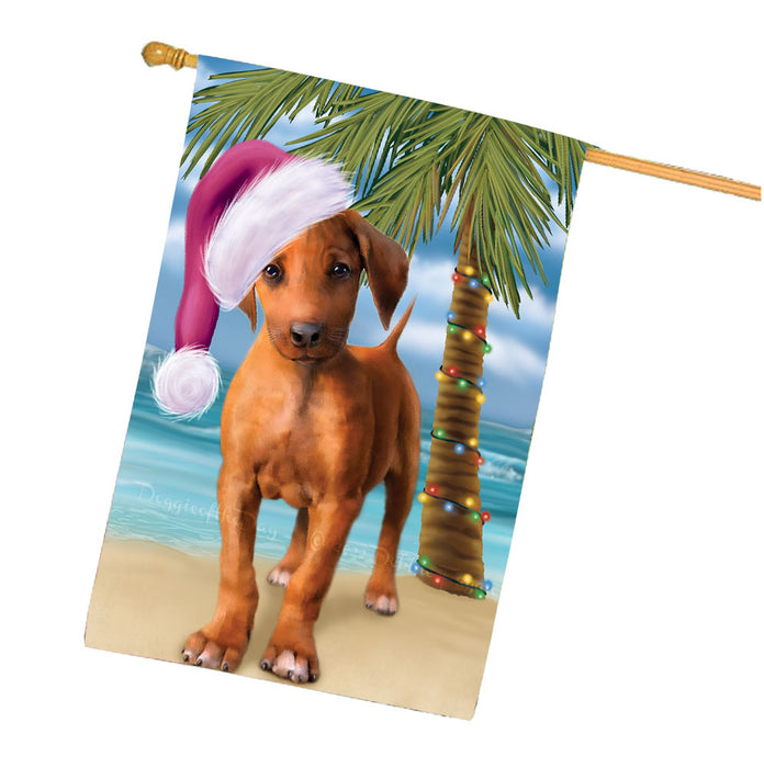 Christmas Summertime Beach Rhodesian Ridgeback Dog House Flag Outdoor Decorative Double Sided Pet Portrait Weather Resistant Premium Quality Animal Printed Home Decorative Flags 100% Polyester FLG68785