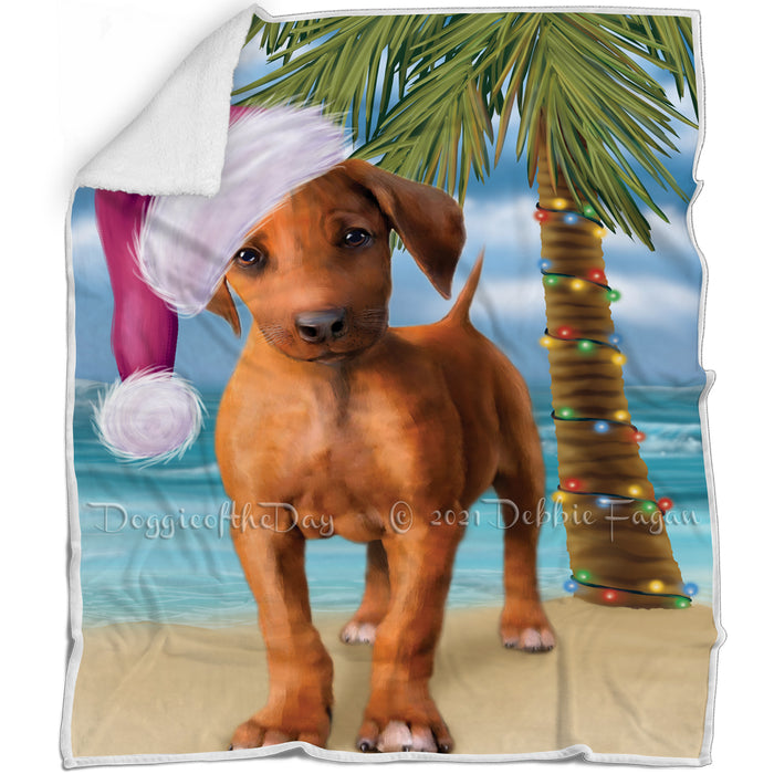 Summertime Happy Holidays Christmas Rhodesian Ridgeback Dog on Tropical Island Beach Blanket D133