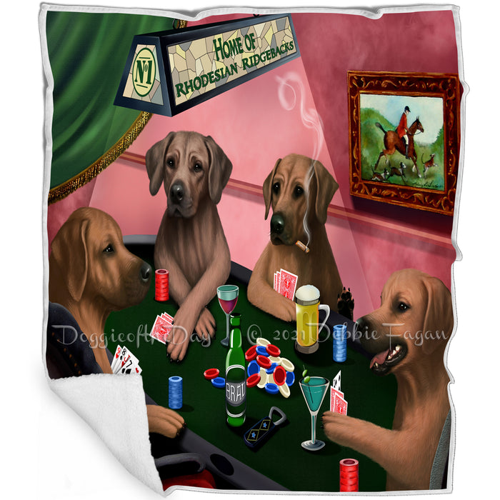Home of 4  Rhodesian Ridgeback Dogs Playing Poker Blanket BLNKT143600