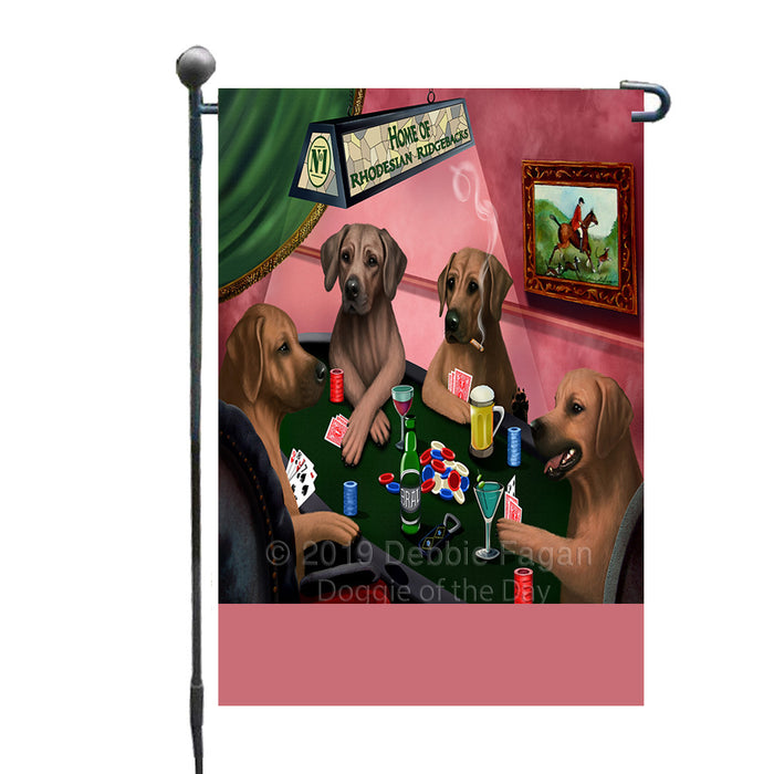Personalized Home of Rhodesian Ridgeback Dogs Four Dogs Playing Poker Custom Garden Flags GFLG-DOTD-A60290
