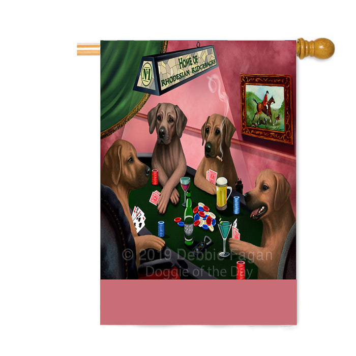 Personalized Home of Rhodesian Ridgeback Dogs Four Dogs Playing Poker Custom House Flag FLG-DOTD-A60346