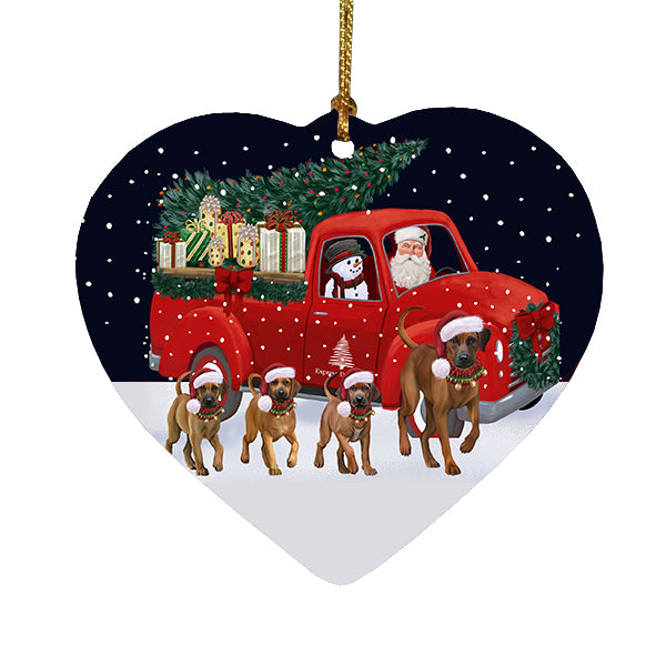 Christmas Express Delivery Red Truck Running Rhodesian Ridgeback Dogs Heart Christmas Ornament RFPOR58114