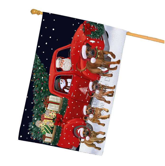 Christmas Express Delivery Red Truck Running Rhodesian Ridgeback Dogs House Flag FLG66544