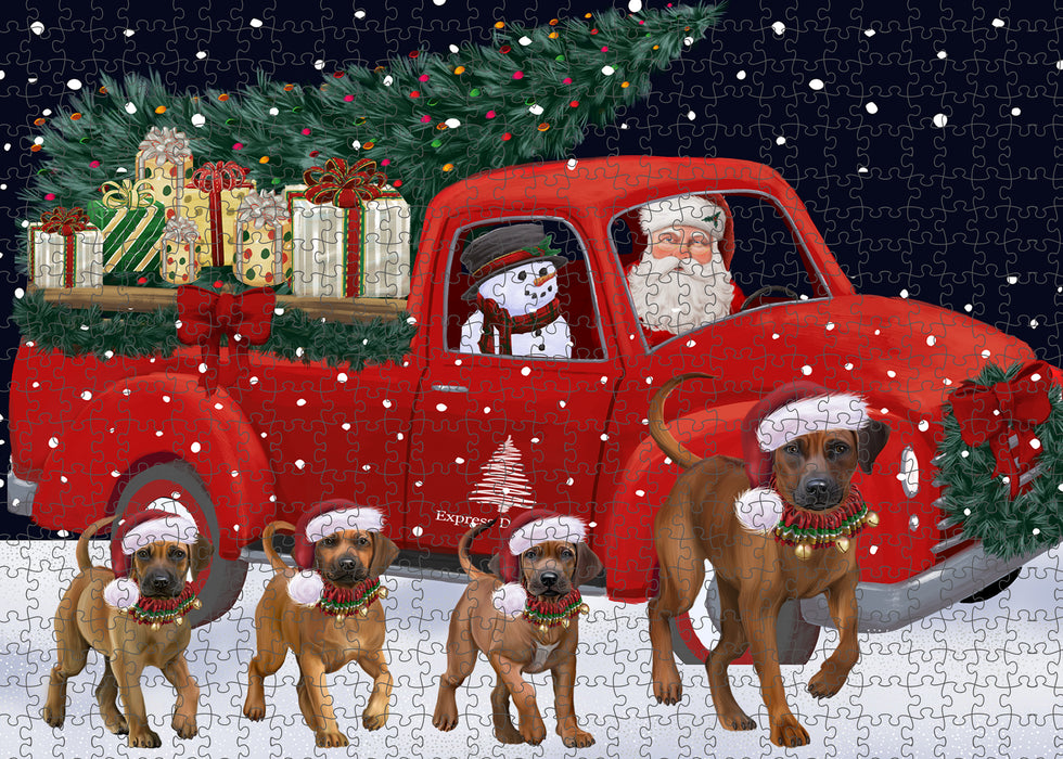 Christmas Express Delivery Red Truck Running Rhodesian Ridgeback Dogs Puzzle with Photo Tin PUZL99788