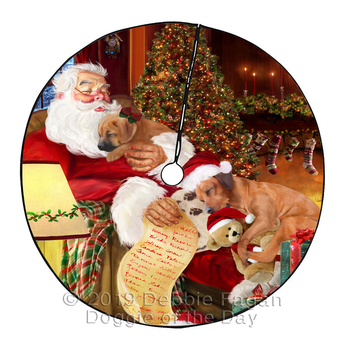 Santa Sleeping with Rhodesian Ridgeback Dogs Christmas Tree Skirt