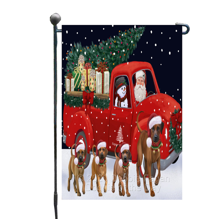 Christmas Express Delivery Red Truck Running Rhodesian Ridgeback Dogs Garden Flag GFLG66488