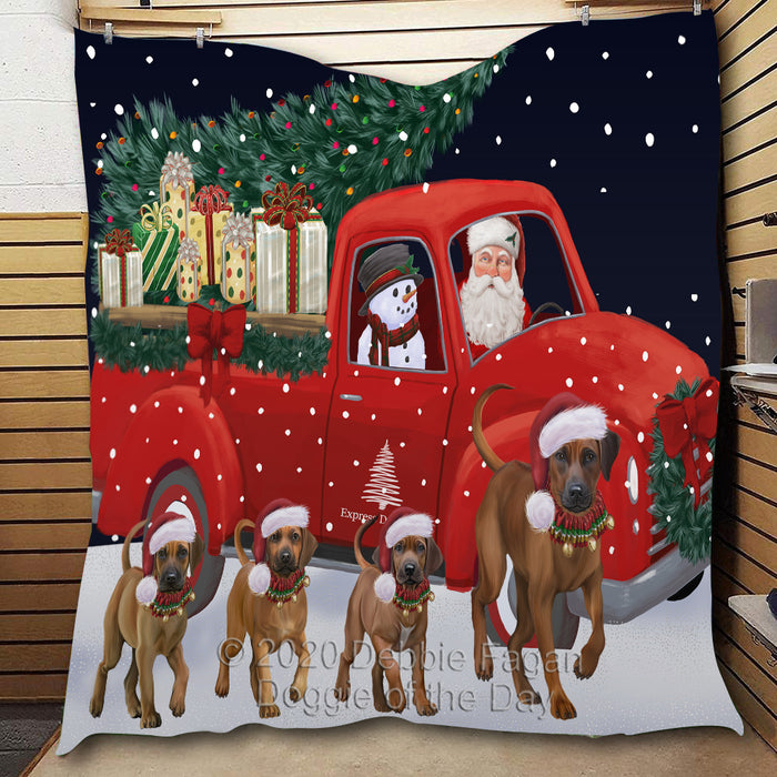 Christmas Express Delivery Red Truck Running Saint Bernard Dogs Lightweight Soft Bedspread Coverlet Bedding Quilt QUILT60071