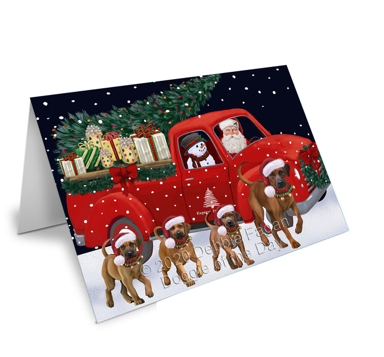 Christmas Express Delivery Red Truck Running Rhodesian Ridgeback Dogs Handmade Artwork Assorted Pets Greeting Cards and Note Cards with Envelopes for All Occasions and Holiday Seasons GCD75206