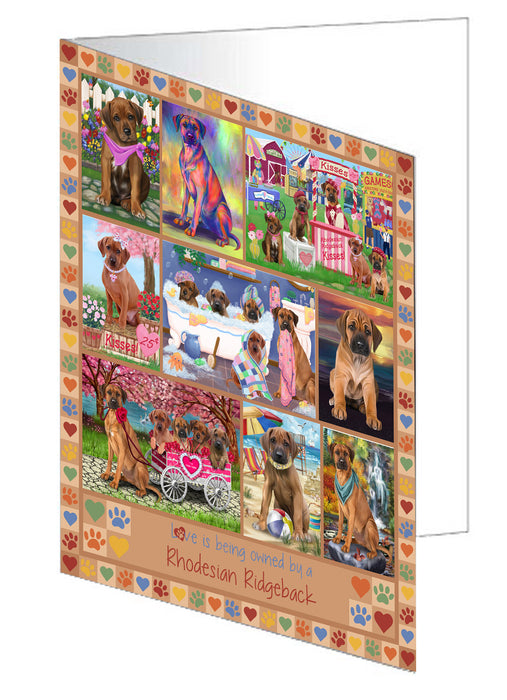 Love is Being Owned Rhodesian Ridgeback Dog Beige Handmade Artwork Assorted Pets Greeting Cards and Note Cards with Envelopes for All Occasions and Holiday Seasons GCD77444