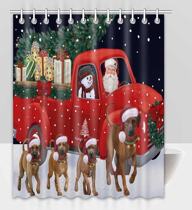Christmas Express Delivery Red Truck Running Rhodesian Ridgeback Dogs Shower Curtain Bathroom Accessories Decor Bath Tub Screens