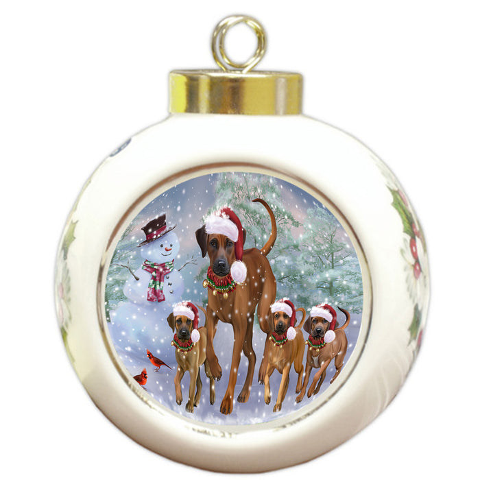 Christmas Running Family Rhodesian Ridgebacks Dog Round Ball Christmas Ornament RBPOR56996