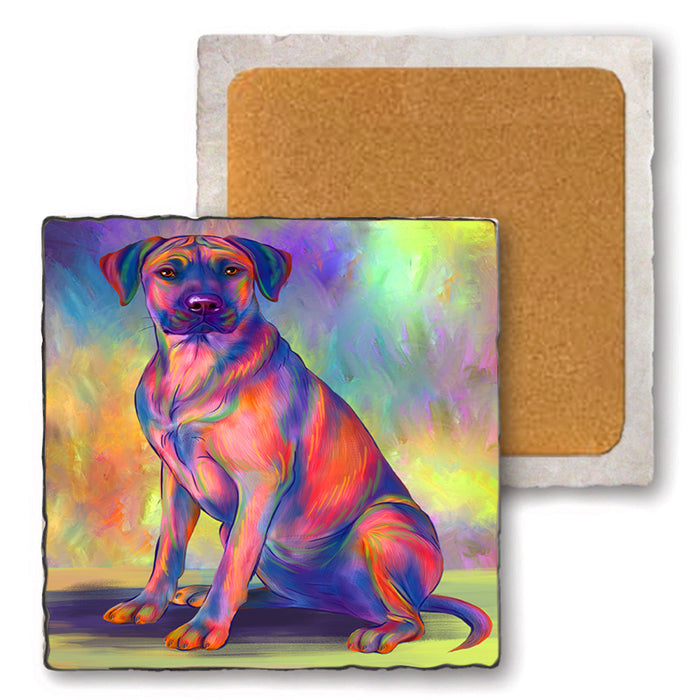 Paradise Wave Rhodesian Ridgeback Dog Set of 4 Natural Stone Marble Tile Coasters MCST51728