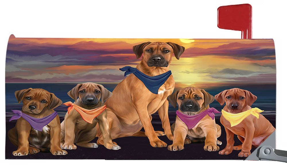 Family Sunset Portrait Rhodesian Ridgeback Dogs Magnetic Mailbox Cover MBC48496