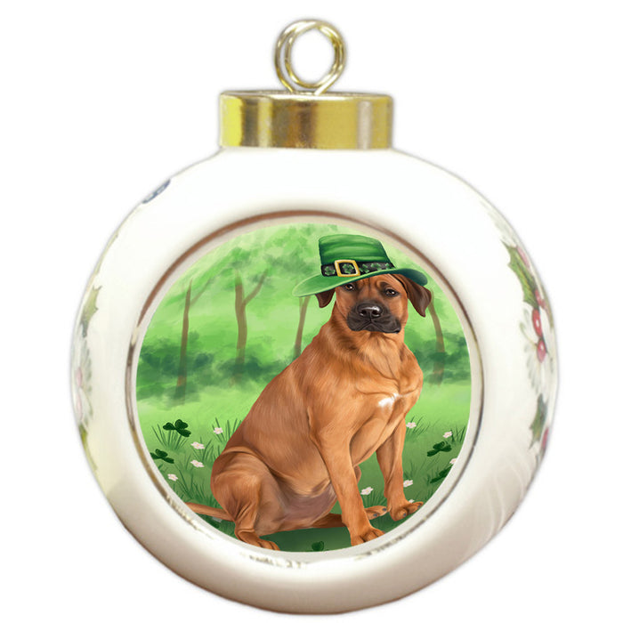 St. Patricks Day Irish Portrait Rhodesian Ridgeback Dog Round Ball Christmas Ornament RBPOR49367