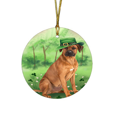 St. Patricks Day Irish Portrait Rhodesian Ridgeback Dog Round Flat Christmas Ornament RFPOR49358