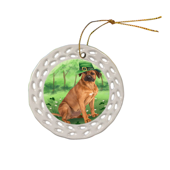 St. Patricks Day Irish Portrait Rhodesian Ridgeback Dog Ceramic Doily Ornament DPOR49367