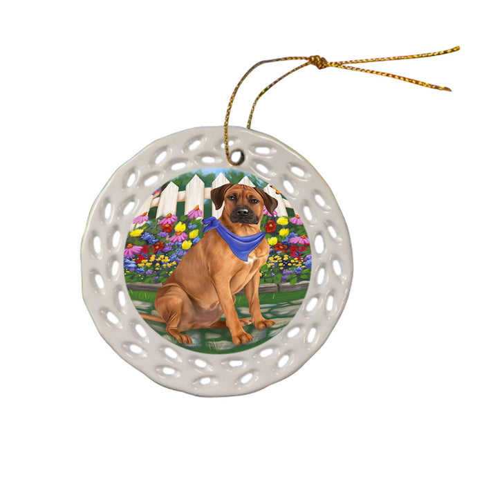 Spring Floral Rhodesian Ridgeback Dog Ceramic Doily Ornament DPOR50216