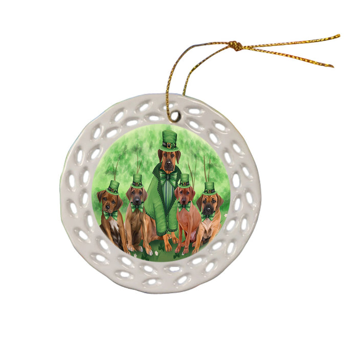 St. Patricks Day Irish Family Portrait Rhodesian Ridgebacks Dog Ceramic Doily Ornament DPOR49368