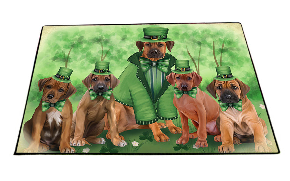St. Patricks Day Irish Family Portrait Rhodesian Ridgebacks Dog Floormat FLMS49749