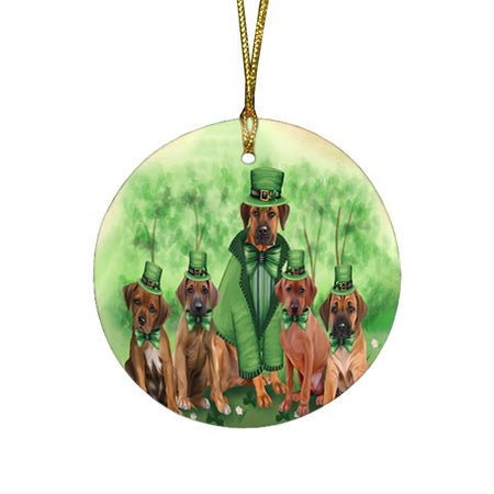 St. Patricks Day Irish Family Portrait Rhodesian Ridgebacks Dog Round Flat Christmas Ornament RFPOR49359
