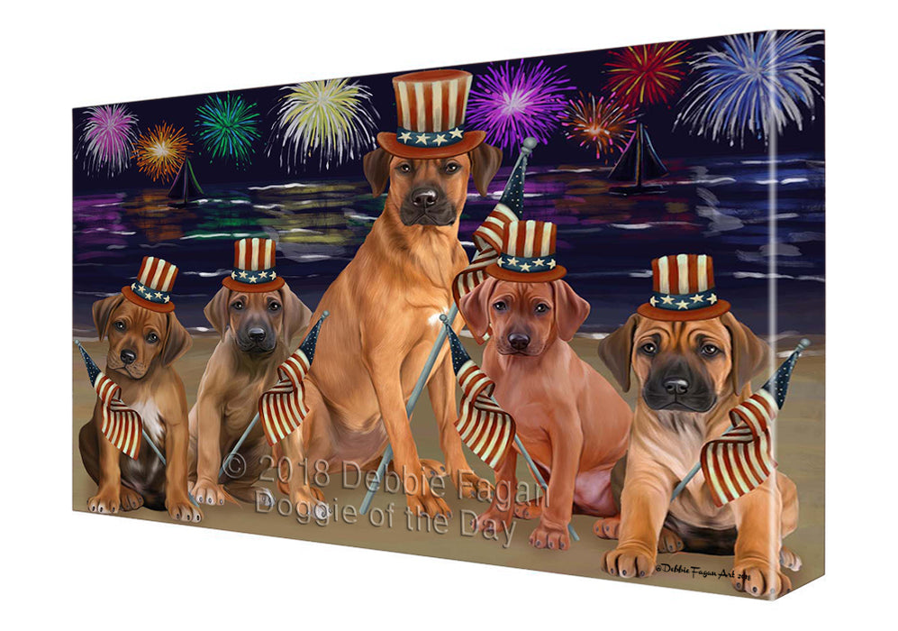 4th of July Independence Day Firework Rhodesian Ridgebacks Dog Canvas Wall Art CVS56451