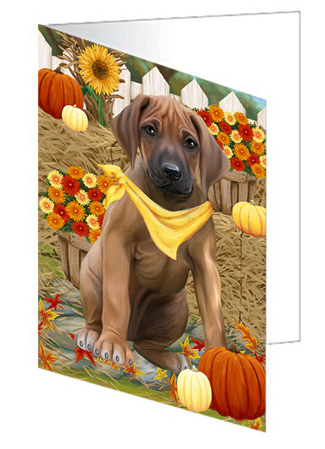 Fall Autumn Greeting Rhodesian Ridgeback Dog with Pumpkins Handmade Artwork Assorted Pets Greeting Cards and Note Cards with Envelopes for All Occasions and Holiday Seasons GCD56558