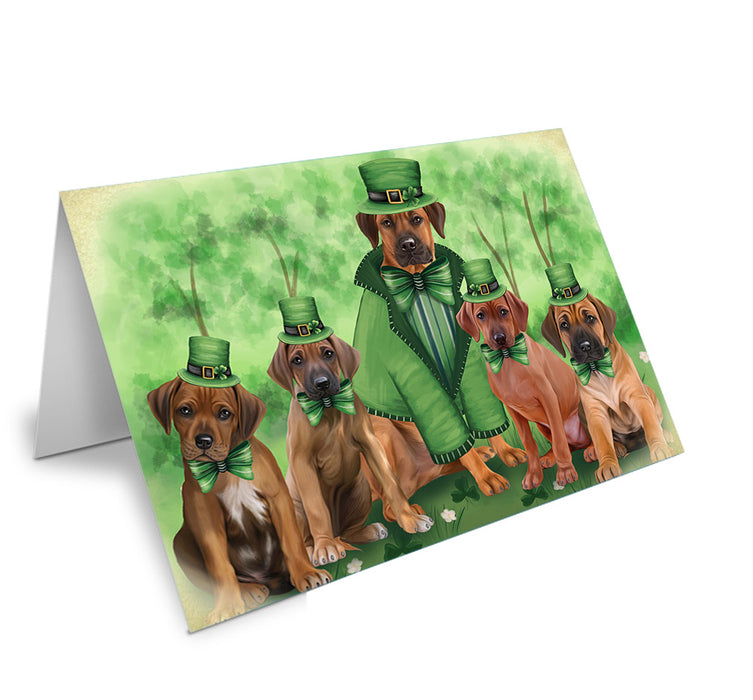 St. Patricks Day Irish Family Portrait Rhodesian Ridgebacks Dog Handmade Artwork Assorted Pets Greeting Cards and Note Cards with Envelopes for All Occasions and Holiday Seasons GCD52133