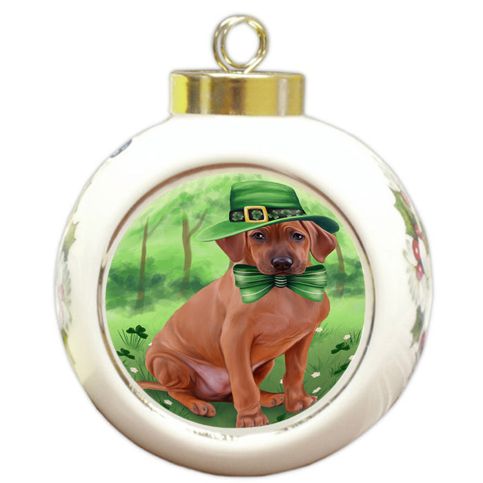 St. Patricks Day Irish Portrait Rhodesian Ridgeback Dog Round Ball Christmas Ornament RBPOR49369