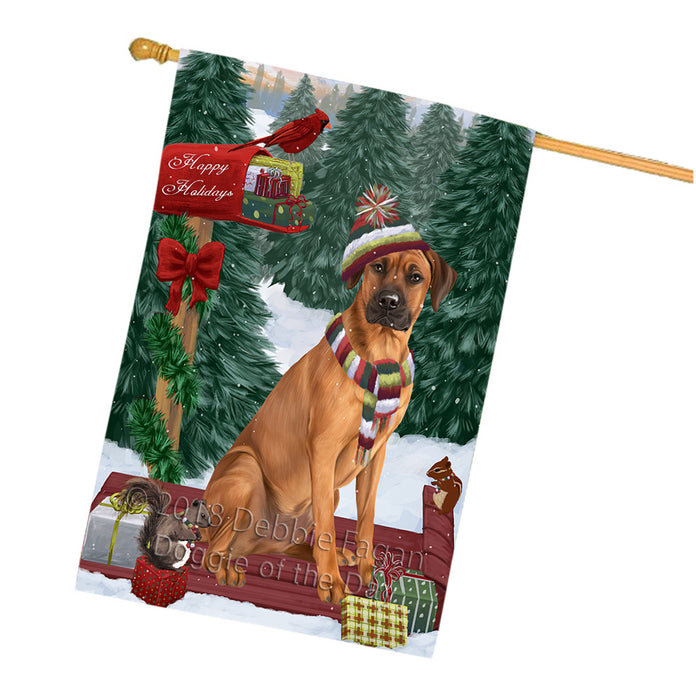 Merry Christmas Woodland Sled Rhodesian Ridgeback Dog House Flag FLG55439
