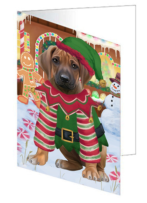 Christmas Gingerbread House Candyfest Rhodesian Ridgeback Dog Handmade Artwork Assorted Pets Greeting Cards and Note Cards with Envelopes for All Occasions and Holiday Seasons GCD73997