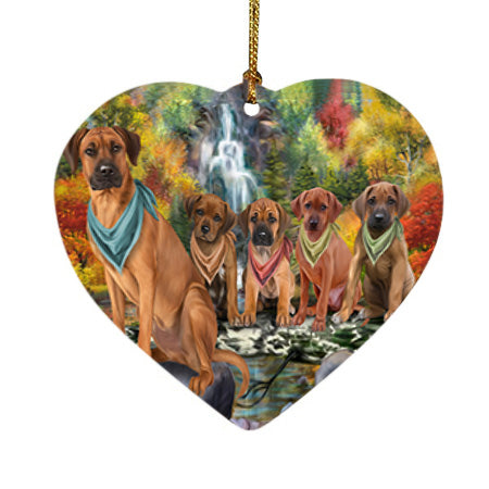 Scenic Waterfall Rhodesian Ridgebacks Dog Heart Christmas Ornament HPOR51932