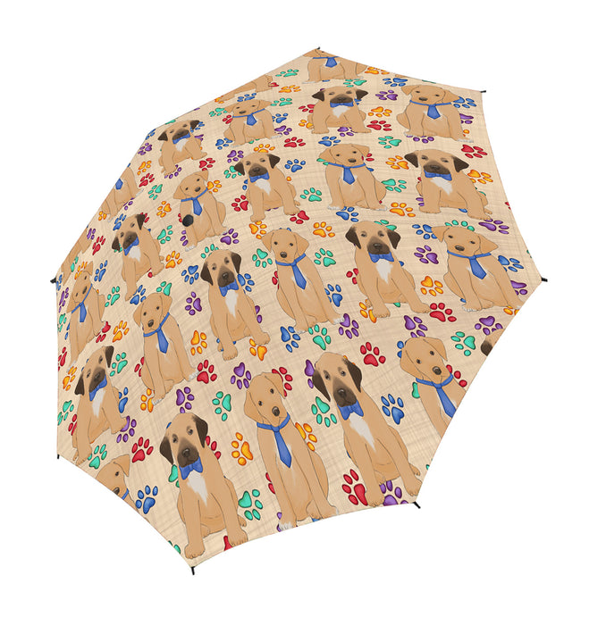 Rainbow Paw Print Rhodesian Ridgeback Dogs Blue Semi-Automatic Foldable Umbrella
