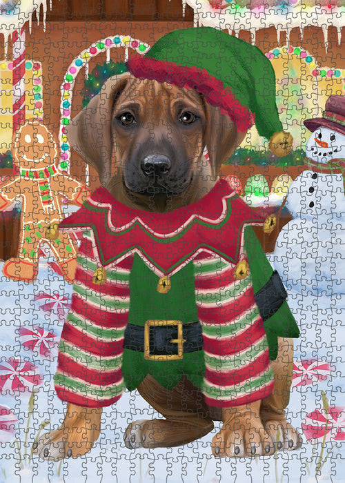Christmas Gingerbread House Candyfest Rhodesian Ridgeback Dog Puzzle with Photo Tin PUZL94176