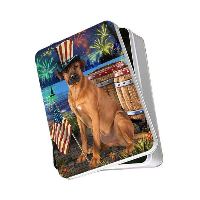 4th of July Independence Day Fireworks Rhodesian Ridgeback Dog at the Lake Photo Storage Tin PITN51208