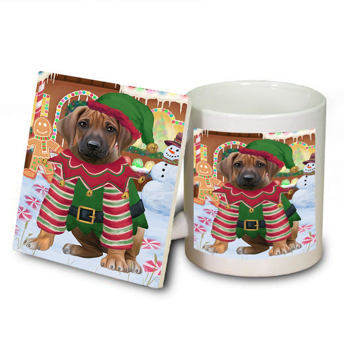 Christmas Gingerbread House Candyfest Rhodesian Ridgeback Dog Mug and Coaster Set MUC56486