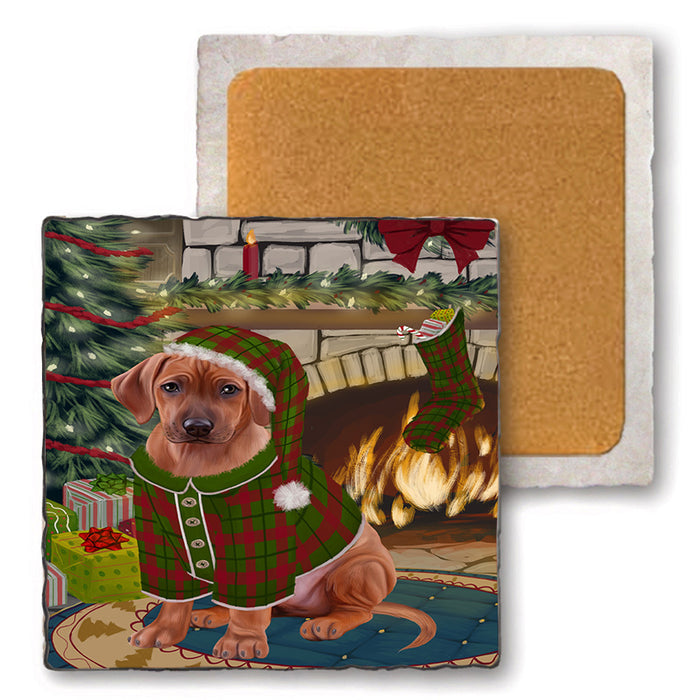 The Stocking was Hung Rhodesian Ridgeback Dog Set of 4 Natural Stone Marble Tile Coasters MCST50578