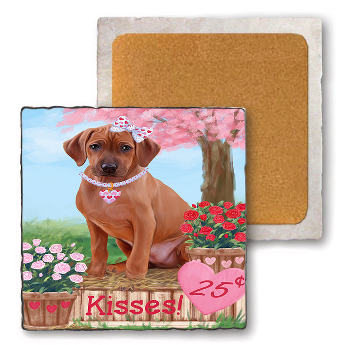 Rosie 25 Cent Kisses Rhodesian Ridgeback Dog Set of 4 Natural Stone Marble Tile Coasters MCST51001