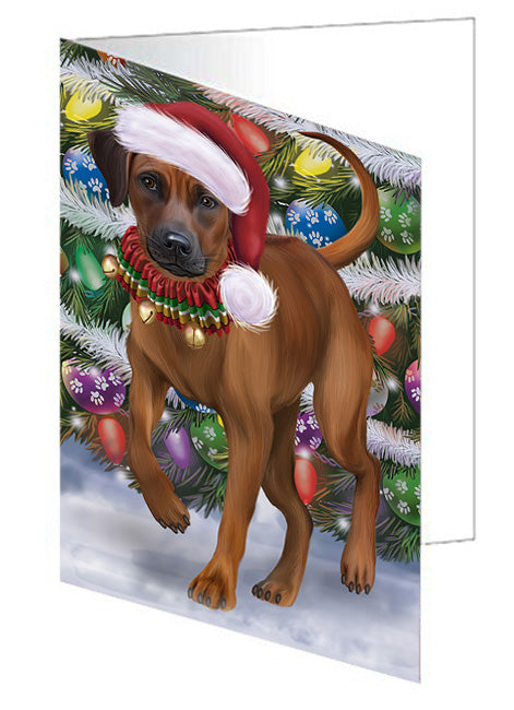 Trotting in the Snow Rhodesian Ridgeback Dog Handmade Artwork Assorted Pets Greeting Cards and Note Cards with Envelopes for All Occasions and Holiday Seasons GCD74498