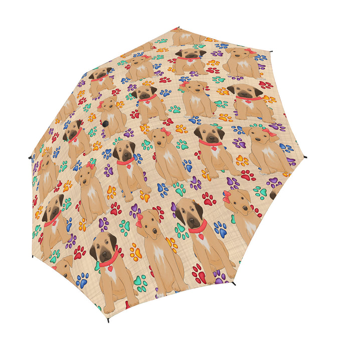 Rainbow Paw Print Rhodesian Ridgeback Dogs Red Semi-Automatic Foldable Umbrella