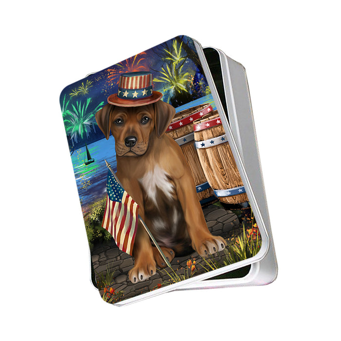 4th of July Independence Day Fireworks Rhodesian Ridgeback Dog at the Lake Photo Storage Tin PITN51209