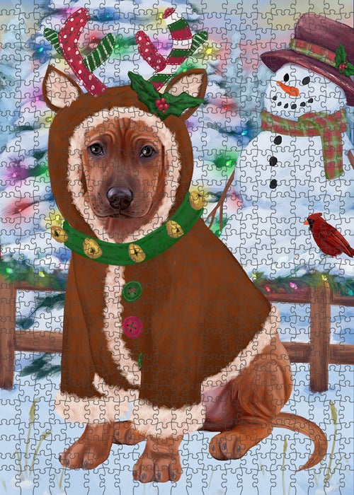 Christmas Gingerbread House Candyfest Rhodesian Ridgeback Dog Puzzle with Photo Tin PUZL94180