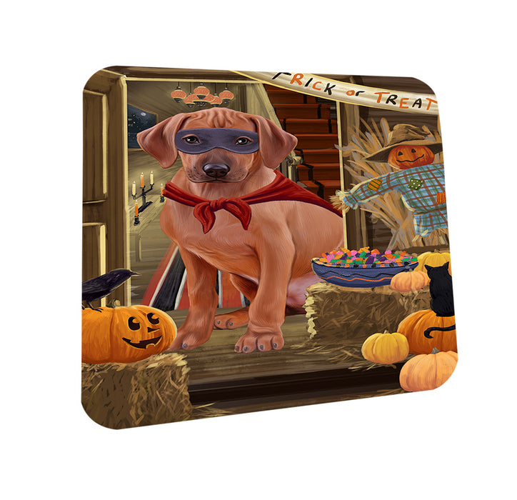 Enter at Own Risk Trick or Treat Halloween Rhodesian Ridgeback Dog Coasters Set of 4 CST53198