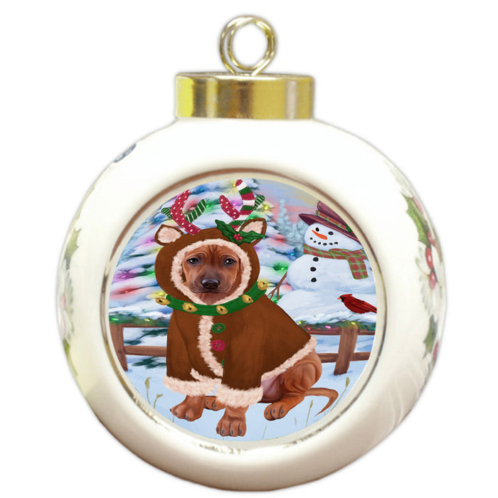 Christmas Gingerbread House Candyfest Rhodesian Ridgeback Dog Round Ball Christmas Ornament RBPOR56851