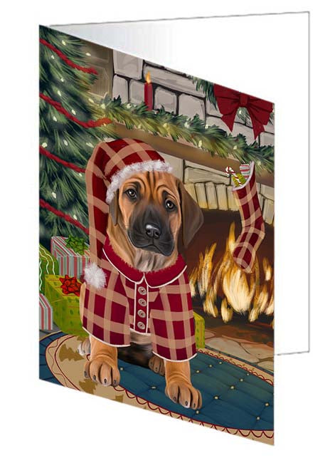 The Stocking was Hung Rhodesian Ridgeback Dog Handmade Artwork Assorted Pets Greeting Cards and Note Cards with Envelopes for All Occasions and Holiday Seasons GCD71252