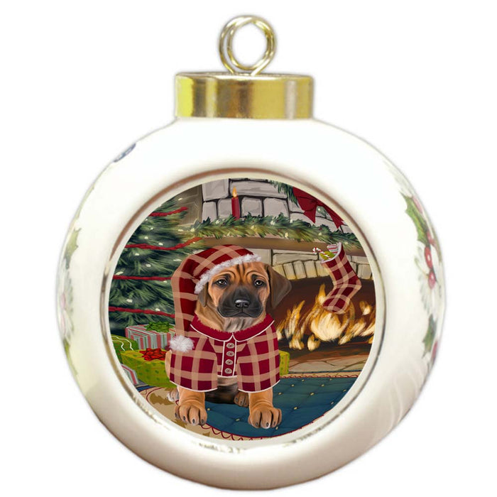 The Stocking was Hung Rhodesian Ridgeback Dog Round Ball Christmas Ornament RBPOR55935