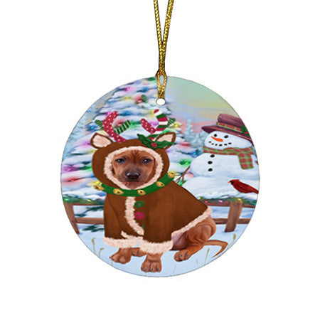 Christmas Gingerbread House Candyfest Rhodesian Ridgeback Dog Round Flat Christmas Ornament RFPOR56851